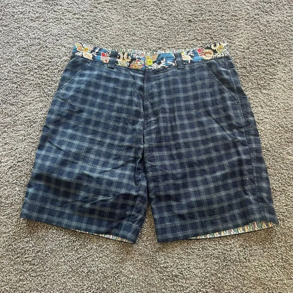 Robert Graham Blue Bermuda Plaid Preppy Chino Shorts 9” Men’s Size 36